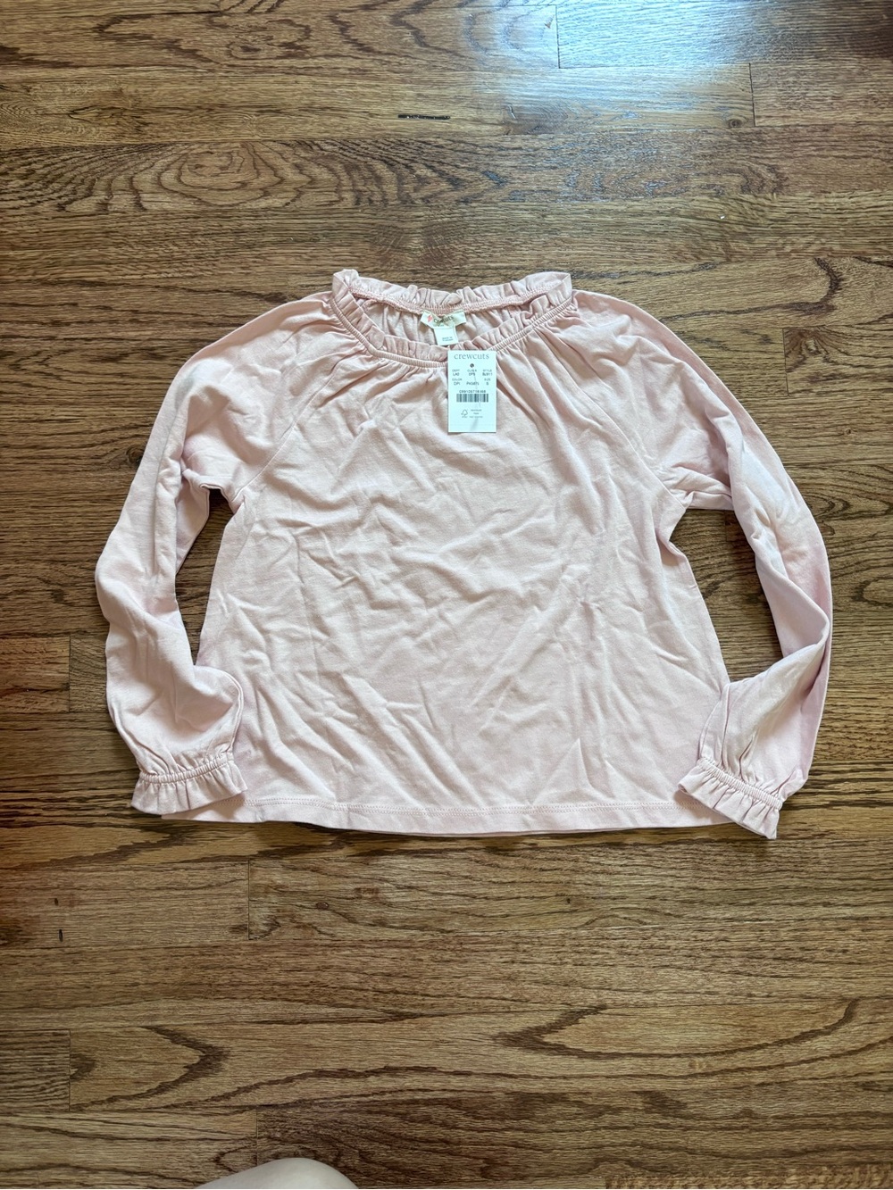 NWT Crewcuts Girls' Light Pink Ruffle-Neck Long Sleeve Top